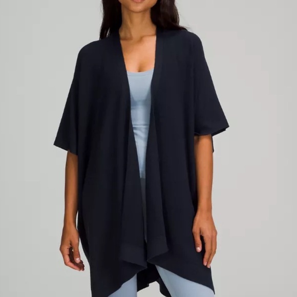 lululemon athletica Sweaters - Lululemon navy Merino Wool Short-Sleeve Wrap M/L
